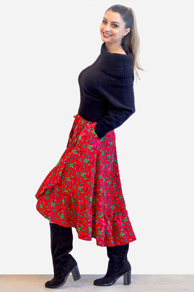 Martyna Red Wrap Folk Skirt