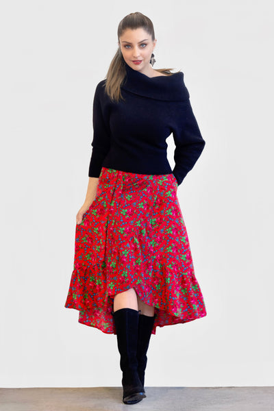 Martyna Red Wrap Folk Skirt