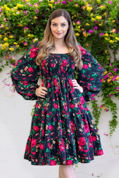 Basia Black Rose Folk Dress