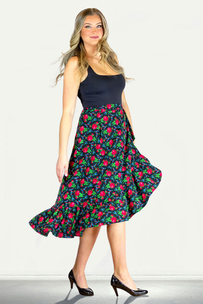 Martyna Black Wrap Folk Skirt