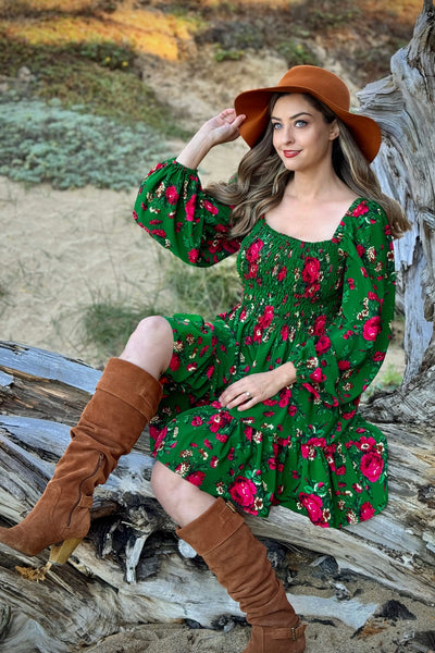 Basia Green Mini Folk Dress