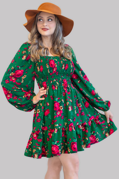 Basia Green Mini Folk Dress