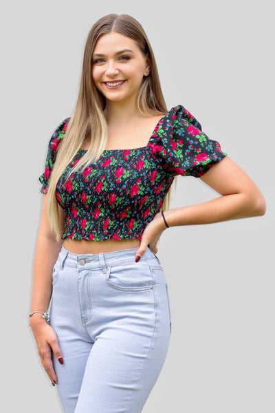 Martyna Smocked Black Top