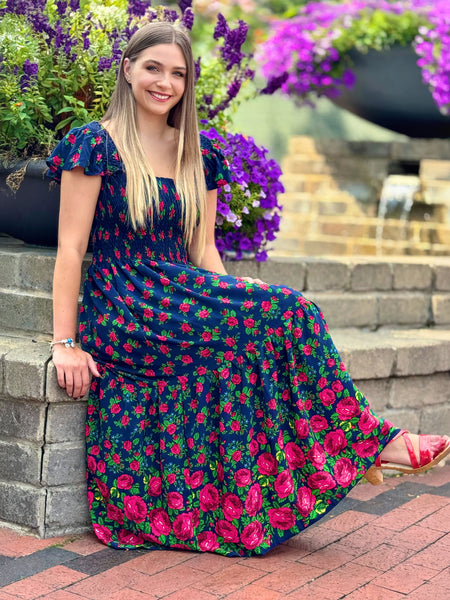 Dagmara Navy Folk Dress