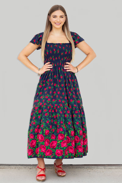 Dagmara Navy Folk Dress