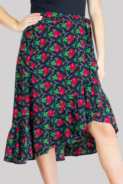 Martyna Black Wrap Folk Skirt