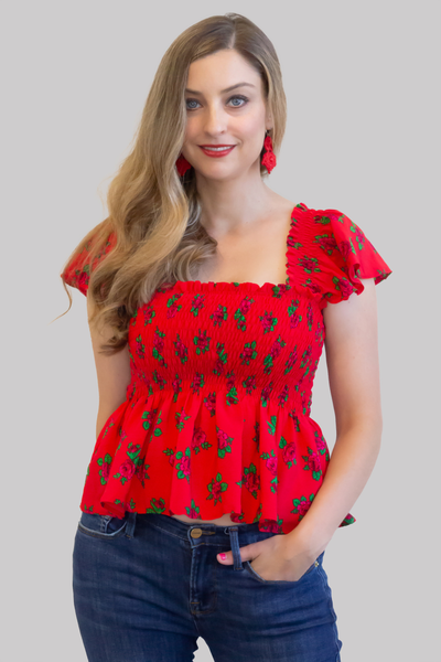 Dominika Smocked Red Top