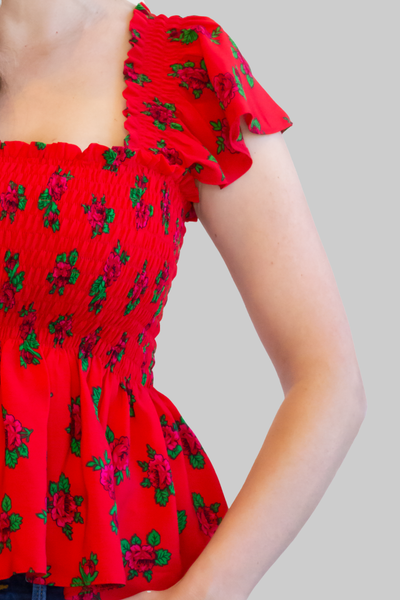 Dominika Smocked Red Top