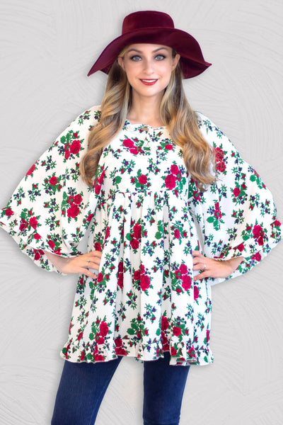 Teresa Floral White Folk Tunic