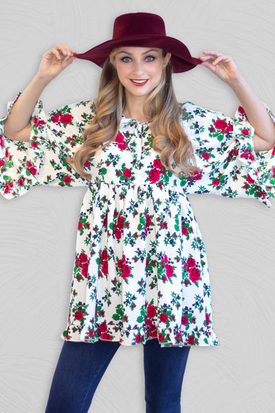 Teresa Floral White Folk Tunic