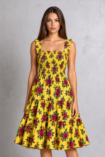 Daniela Yellow Rose Dress