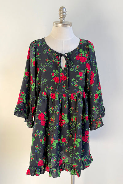 Teresa Floral Black Folk Tunic