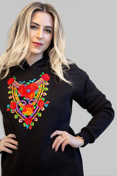Halina Embroidered Black Hoodie