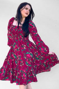 Basia Wine Rose Folk Dress