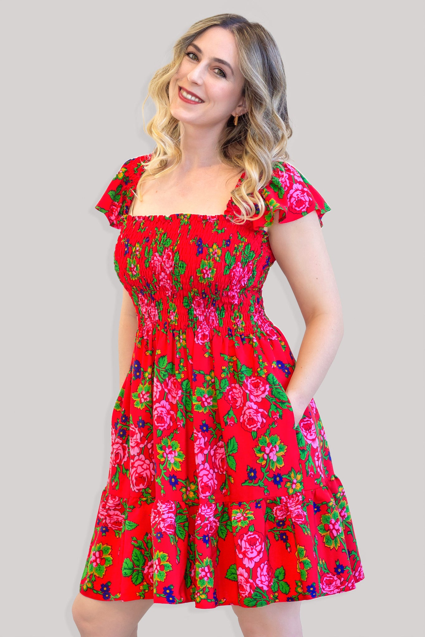 Sandra Red Rose Folk Dress