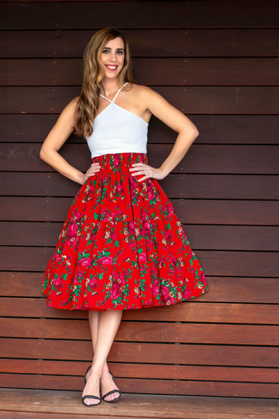 Maja Red Midi Folk Skirt