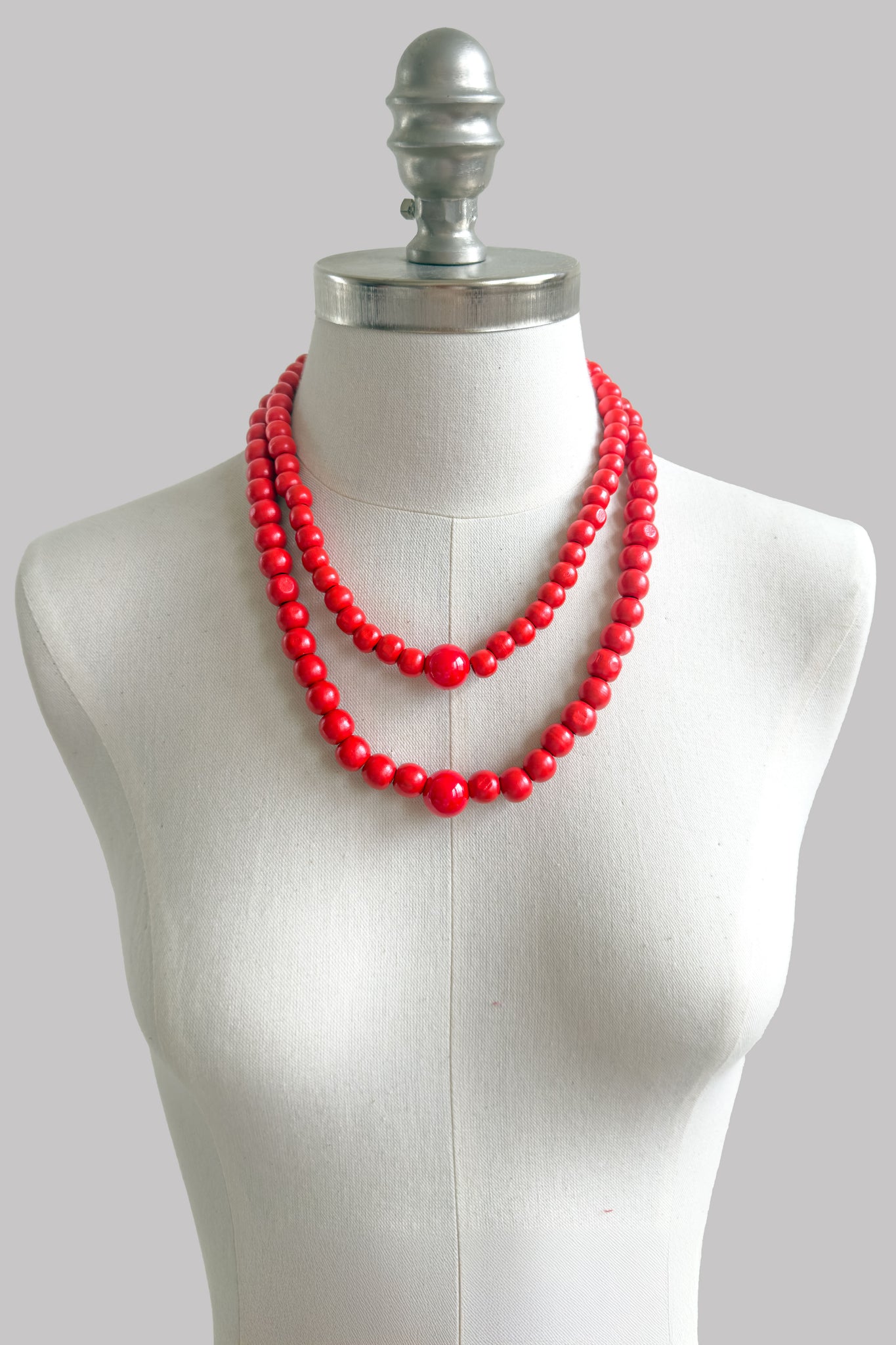 Red 2 tiered wooden folk necklace