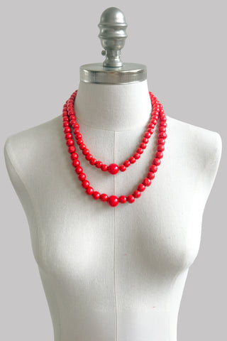 Red 2 tiered wooden folk necklace