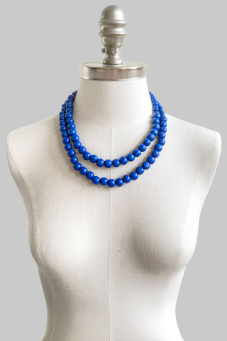 Blue 2 tiered wooden folk necklace