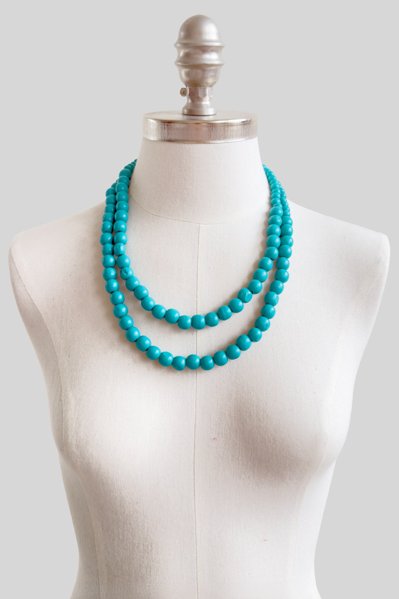 Turquoise 2 Tiered Wooden Folk Necklace