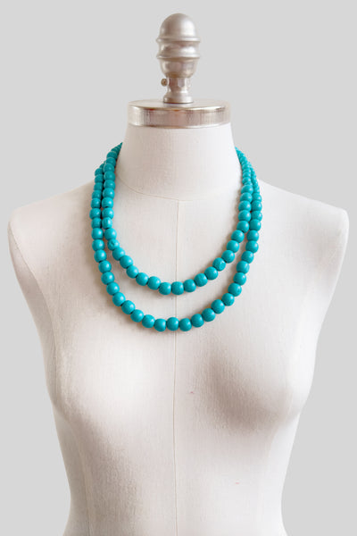 Turquoise 2 Tiered Wooden Folk Necklace