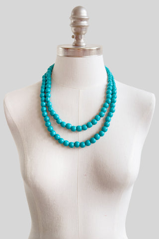 Turquoise 2 Tiered Wooden Folk Necklace