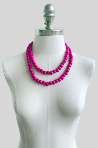 Pink 2 tiered wooden folk necklace