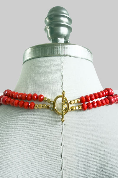 Red 2 tiered wooden folk necklace