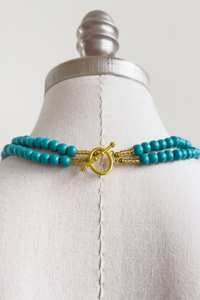 Turquoise 2 Tiered Wooden Folk Necklace