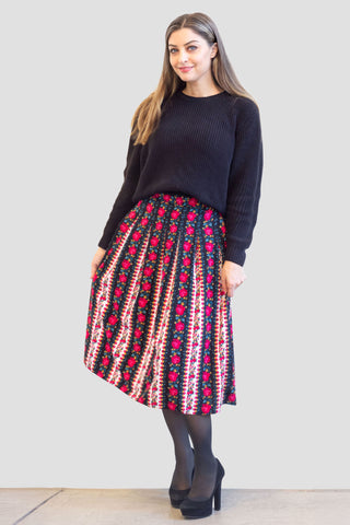 Dorota Black Pleated Folk Skirt