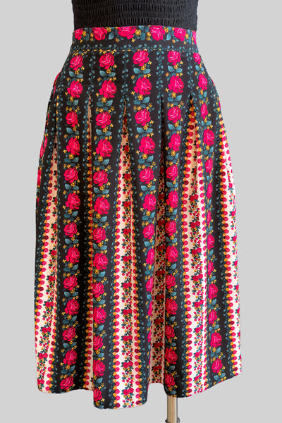 Dorota Black Pleated Folk Skirt