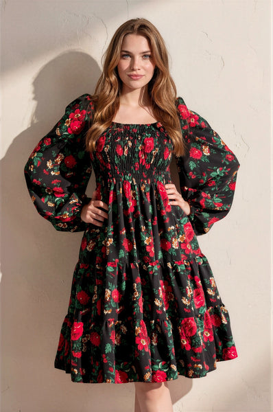 Basia Black Rose Folk Dress