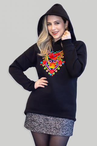 Halina Embroidered Black Hoodie
