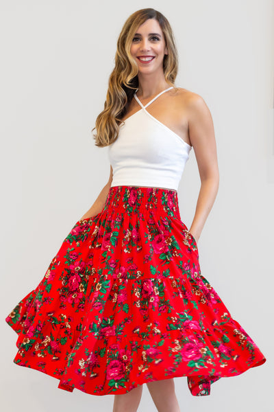 Maja Red Midi Folk Skirt