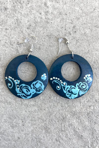 Hand Painted Blue Folk Earrings