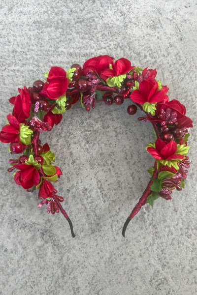 Red & Burgundy Poppy Folk Headband