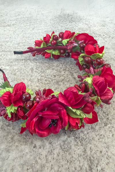 Red & Burgundy Poppy Folk Headband