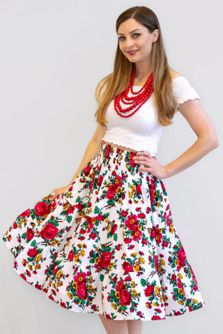 Maja White Midi Folk Skirt