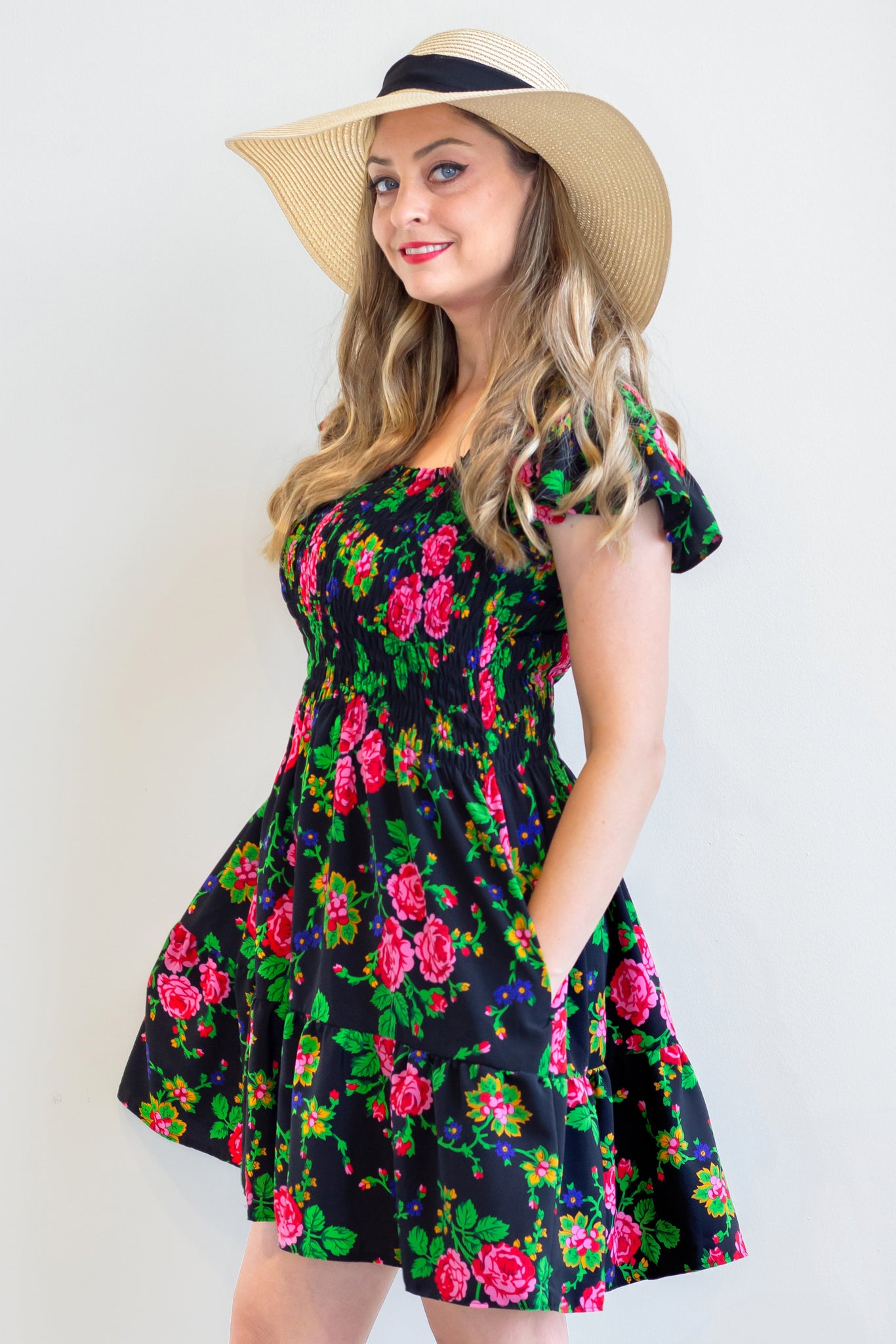 Sandra Black Rose Folk Dress