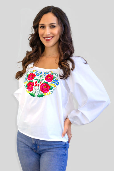 Maria White Rose Folk Blouse