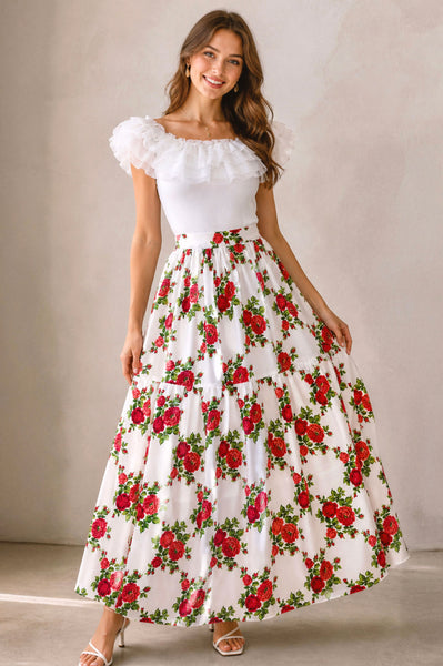 Anna White Folk Maxi Skirt