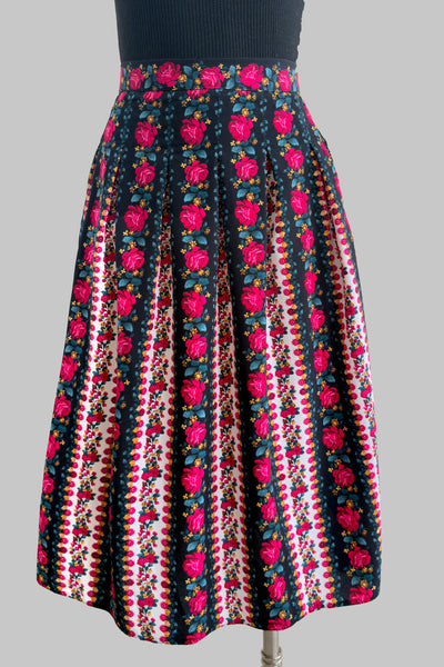 Dorota Black Pleated Folk Skirt