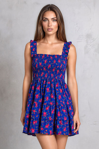 Gabriela Blue Mini Folk Dress