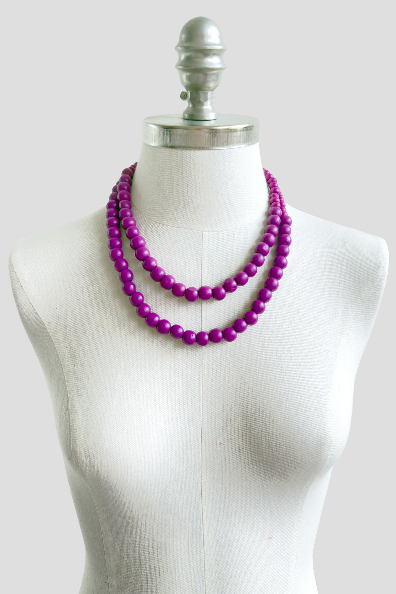 Purple 2 tiered wooden folk necklace
