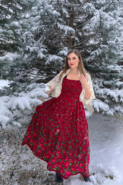 Dagmara Burgundy Folk Dress