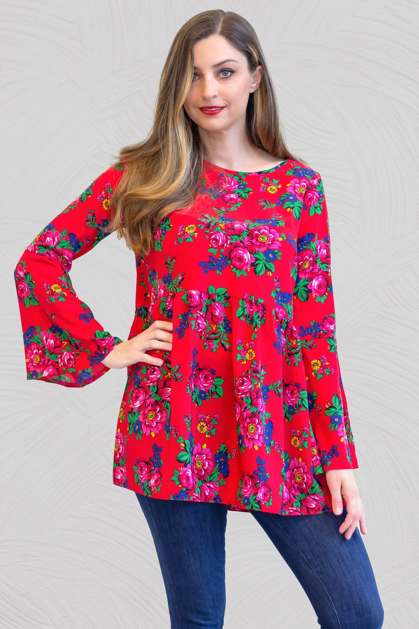 Bianka Red Floral Folk Top