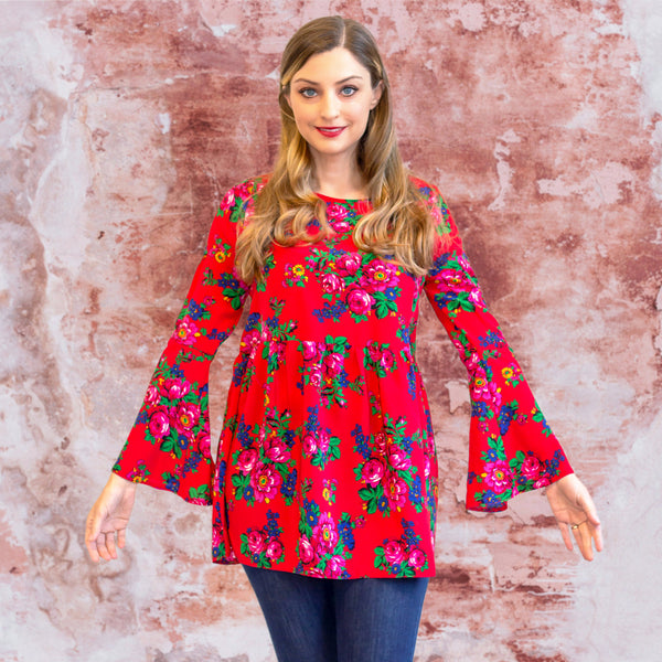 Bianka Red Floral Folk Top