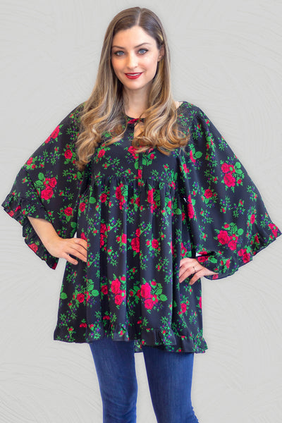 Teresa Floral Black Folk Tunic