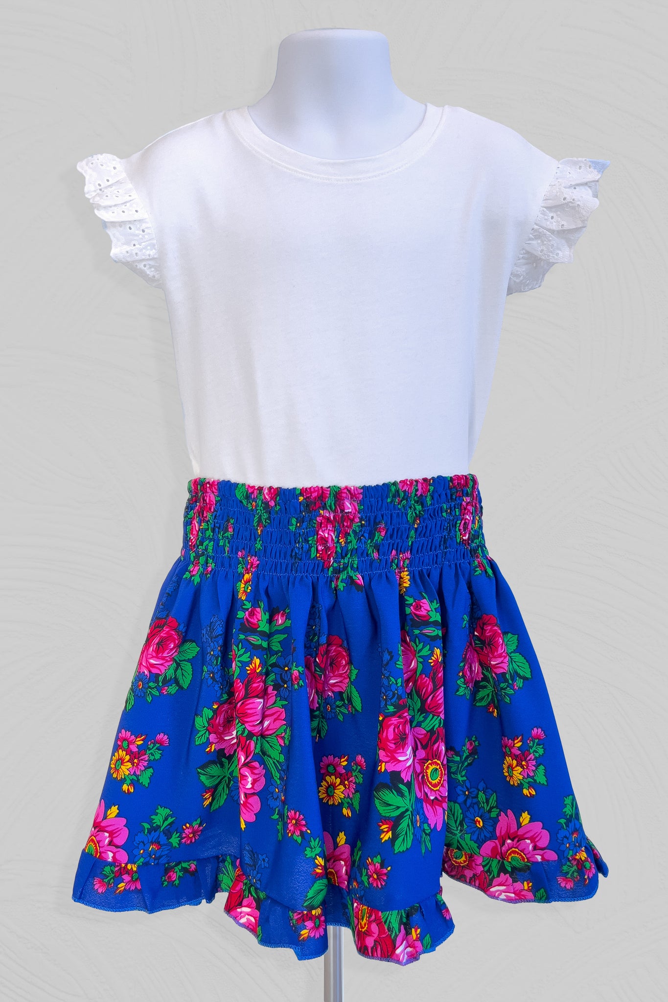 Kasia Smocked Blue Folk Skirt