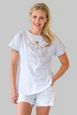 White Embroidered Polish Eagle Tee
